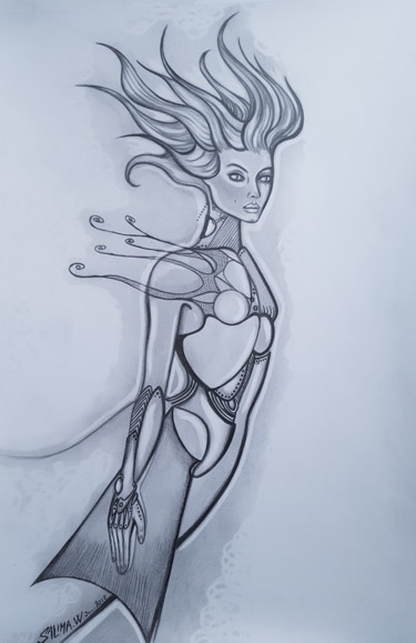 Drawing titled "Cyborg" by Pasthete // Salima Woestyn, Original Artwork, Pencil