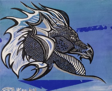 Painting titled "Dragon des eaux" by Pasthete // Salima Woestyn, Original Artwork, Acrylic