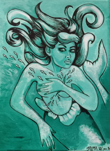 Schilderij getiteld "La petite sirène" door Pasthete // Salima Woestyn, Origineel Kunstwerk, Acryl