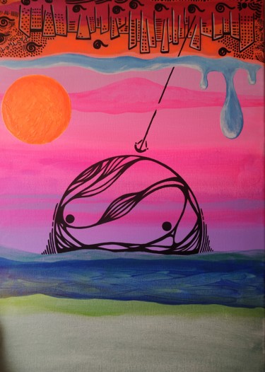 Schilderij getiteld "Kappa 33 Pink Sun" door Pasthete // Salima Woestyn, Origineel Kunstwerk, Acryl