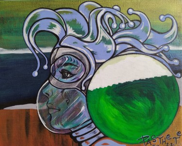 Painting titled "Cosmonaute Alien" by Pasthete // Salima Woestyn, Original Artwork, Acrylic