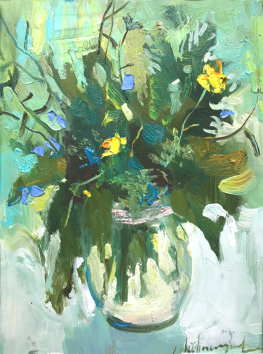 Pintura intitulada "Green bouquet" por Yuliia Pastukhova, Obras de arte originais, Óleo