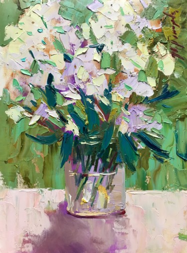 Картина под названием "White flower" - Yuliia Pastukhova, Подлинное произведение искусства, Масло