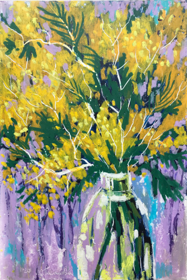 Картина под названием "Mimosa" - Yuliia Pastukhova, Подлинное произведение искусства, Энкаустический Установлен на картон