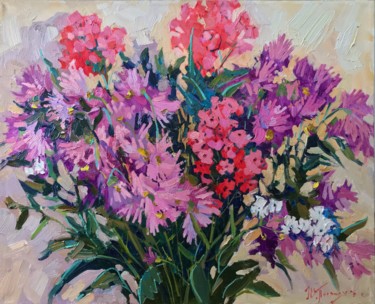 Painting titled "Flowers" by Yuliia Pastukhova, Original Artwork, Oil Mounted on Wood Stretcher frame