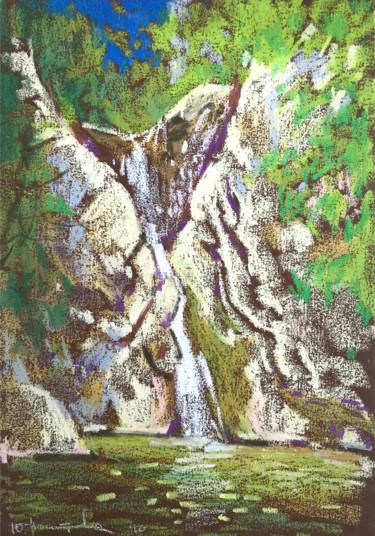 Tekening getiteld "Waterfall" door Yuliia Pastukhova, Origineel Kunstwerk, Pastel
