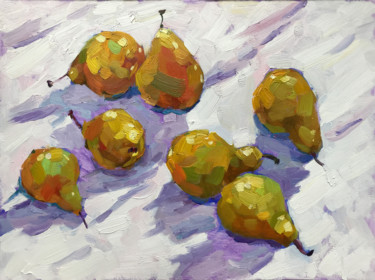 Painting titled "Pears on white" by Yuliia Pastukhova, Original Artwork, Oil