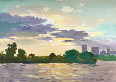 Malerei mit dem Titel "Cream sunset" von Yuliia Pastukhova, Original-Kunstwerk, Gouache