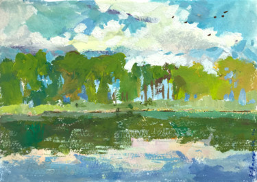 Pintura intitulada "Summer landscape" por Yuliia Pastukhova, Obras de arte originais, Guache
