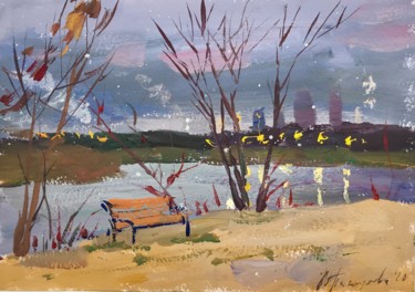 Painting titled "November evening" by Yuliia Pastukhova, Original Artwork, Gouache