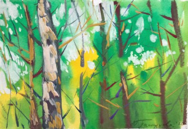 Malerei mit dem Titel "Spring forest" von Yuliia Pastukhova, Original-Kunstwerk, Gouache