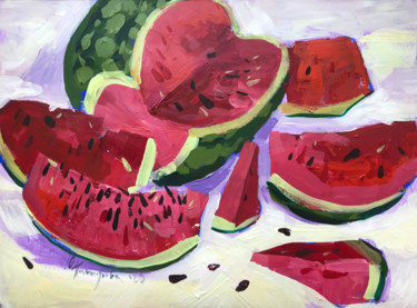 Pittura intitolato "Just watermelon" da Yuliia Pastukhova, Opera d'arte originale, Acrilico