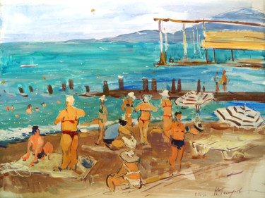 Painting titled "Beach" by Yuliia Pastukhova, Original Artwork, Acrylic