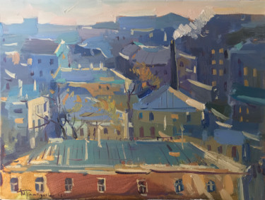 Painting titled "City view" by Yuliia Pastukhova, Original Artwork, Oil