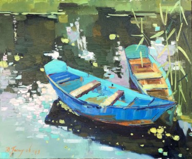 Картина под названием "Boats" - Yuliia Pastukhova, Подлинное произведение искусства, Масло