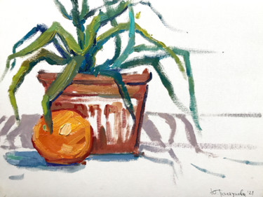 Pintura intitulada "aloe and orange" por Yuliia Pastukhova, Obras de arte originais, Óleo