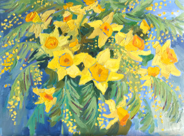 Pintura intitulada "Yellow bouquet" por Yuliia Pastukhova, Obras de arte originais, Óleo