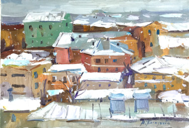 Malerei mit dem Titel "Winter city view" von Yuliia Pastukhova, Original-Kunstwerk, Öl