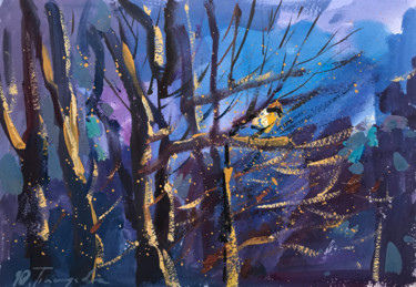 Painting titled "Winter night" by Yuliia Pastukhova, Original Artwork, Gouache