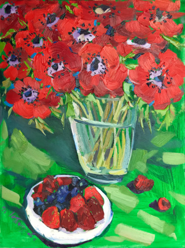Painting titled "Anemones" by Yuliia Pastukhova, Original Artwork, Oil