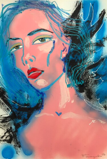 Картина под названием "Bat woman girl acry…" - Yuliia Pastukhova, Подлинное произведение искусства, Акрил