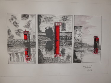 Dessin intitulée "Bouées du chenal" par Patrick Mévellec, Œuvre d'art originale, Graphite