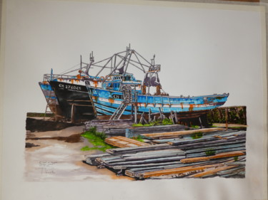 Peinture intitulée "chantier naval de S…" par Patrick Mévellec, Œuvre d'art originale, Encre