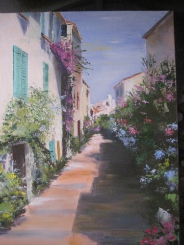 Pintura intitulada "rue du vieil Antibes" por Patricia Candiotto, Obras de arte originais, Óleo
