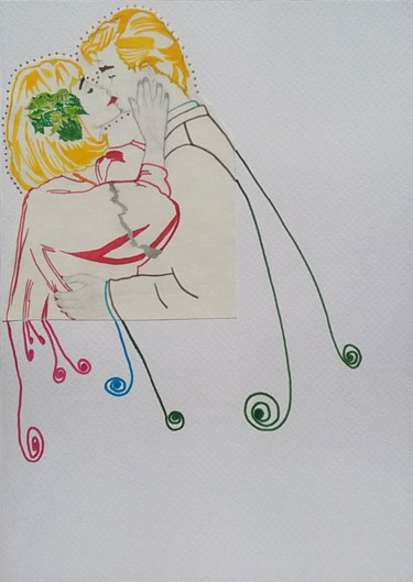Dibujo titulada "L'or du baiser" por Patricia Saccaggi, Obra de arte original, Lápiz