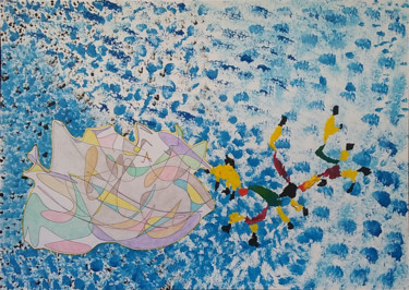 Disegno intitolato "Le fond marin" da Patricia Saccaggi, Opera d'arte originale, pigmenti