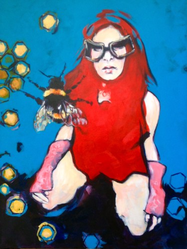 Картина под названием "Le message/The bee…" - Patdumez, Подлинное произведение искусства, Акрил Установлен на Деревянная рам…