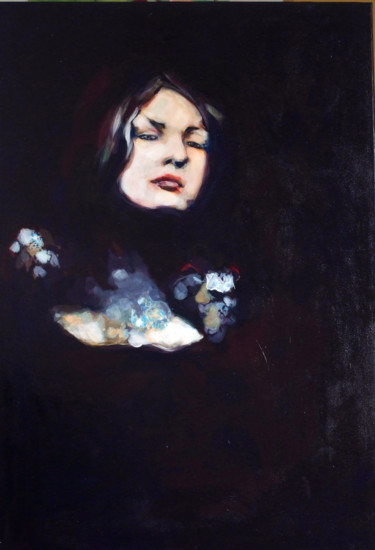 Painting titled "Femme au décolleté…" by Patdumez, Original Artwork, Acrylic Mounted on Wood Stretcher frame