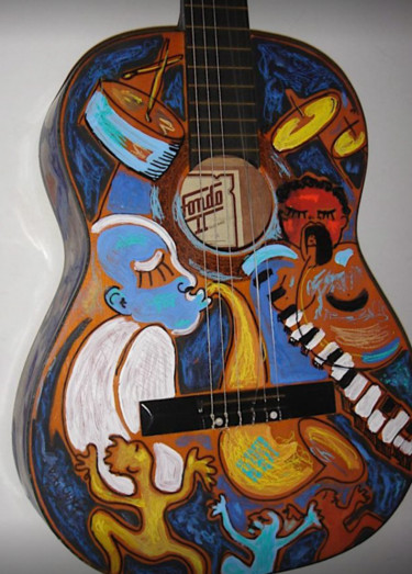 Painting titled "Jazz sur guitare" by Pati Guyot, Original Artwork, Acrylic