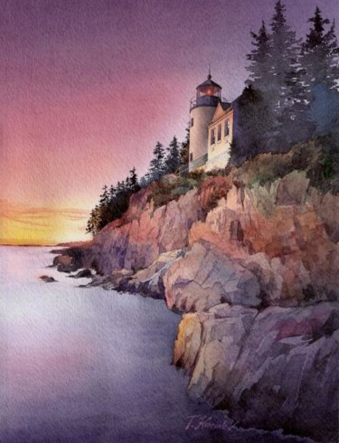 Peinture intitulée "Bass Harbor Light H…" par Tatiana Kremlev (Chvetsova), Œuvre d'art originale