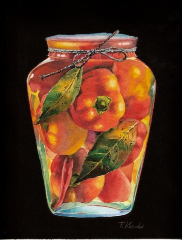 Картина под названием "Tomatos in Jar" - Tatiana Kremlev (Chvetsova), Подлинное произведение искусства, Масло