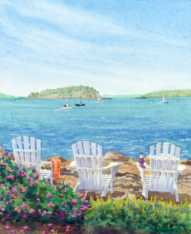 Painting titled "Harbor View" by Tatiana Kremlev (Chvetsova), Original Artwork, Watercolor
