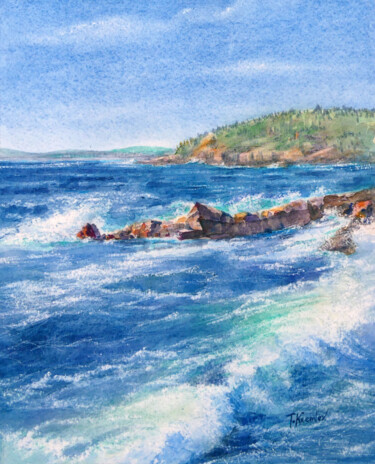 Pintura intitulada "Ocean Surf" por Tatiana Kremlev (Chvetsova), Obras de arte originais, Aquarela