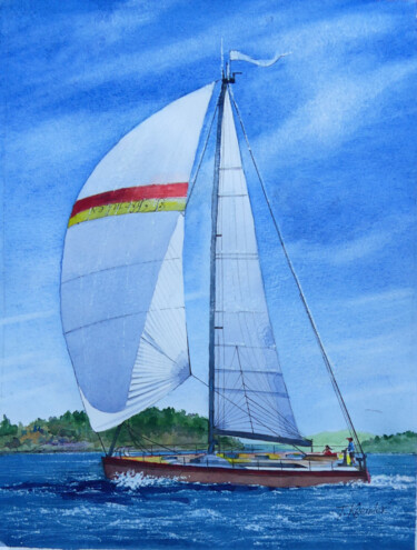 Pintura intitulada "Sliding Yacht" por Tatiana Kremlev (Chvetsova), Obras de arte originais, Aquarela