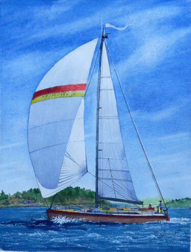 Peinture intitulée "Sliding Yacht" par Tatiana Kremlev (Chvetsova), Œuvre d'art originale, Aquarelle