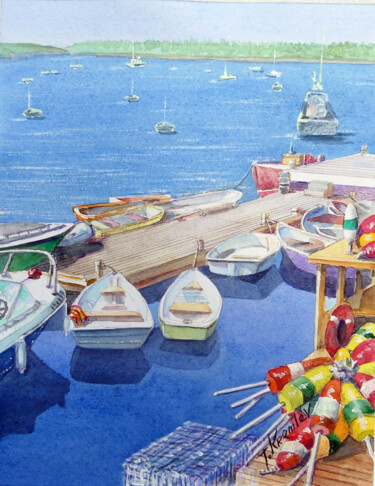 Pintura intitulada "Calm in Bar Harbor" por Tatiana Kremlev (Chvetsova), Obras de arte originais, Aquarela