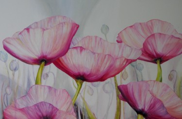 Malerei mit dem Titel "Poppy Flowers" von Patricia Matser, Original-Kunstwerk, Acryl Auf Holzplatte montiert