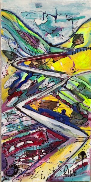 Painting titled "CHEMIN ZIGZAG" by Patmoli, Original Artwork, Acrylic