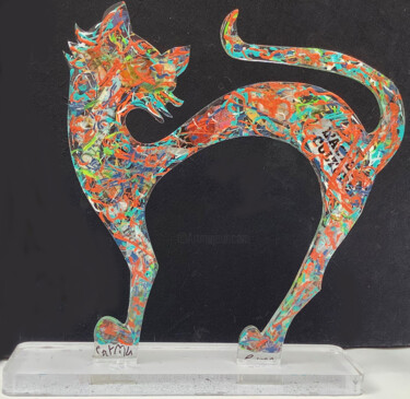 Scultura intitolato "Chat plexiglas 40" da Patmoli, Opera d'arte originale, Resina