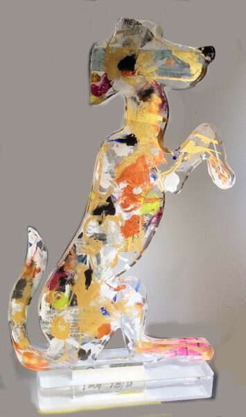 Sculpture titled "CHIEN 30" by Patmoli, Original Artwork, Resin