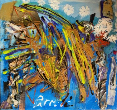 Картина под названием "POISSON ZINZIN T1" - Patmoli, Подлинное произведение искусства, Акрил Установлен на Деревянная рама д…