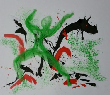 Peinture intitulée "danse avec le loup" par Patou.B, Œuvre d'art originale, Acrylique