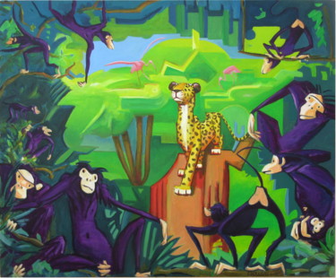 Malerei mit dem Titel ""Dans la jungle" -…" von Patou Deballon, Original-Kunstwerk, Acryl