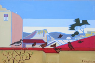 Peinture intitulée ""Le matin les oisea…" par Patou Deballon, Œuvre d'art originale, Acrylique
