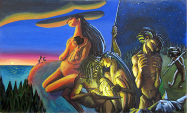 Peinture intitulée ""La nuit tombe" - c…" par Patou Deballon, Œuvre d'art originale, Acrylique