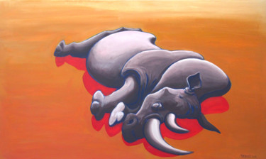 Malarstwo zatytułowany „"Rhinocéros mort" .…” autorstwa Patou Deballon, Oryginalna praca, Akryl